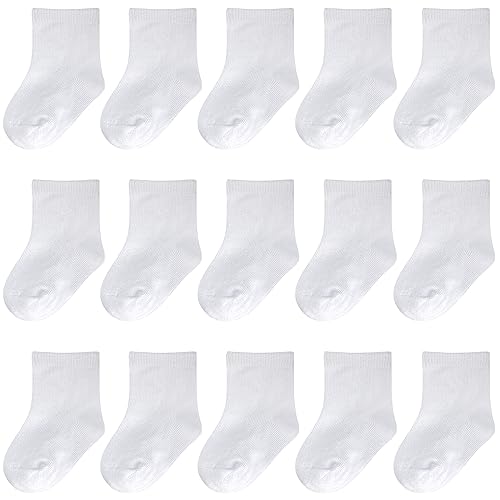 Image of Baby Socks - White Crew Socks for Newborns & Infants - 15 Pack (0-3/3-6/6-12 months) - Baptism & Christening - Girls & Boys
