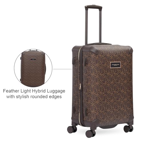 Image of Tommy Hilfiger Jazz Mid Soft Luggage - Brown |Check-in Trolley Bag with TSA Lock | 360 Spinner Double Wheels | Telescopic Handle | Expandable | Polyester Shell Suitcase | 76L Capacity | 67cm