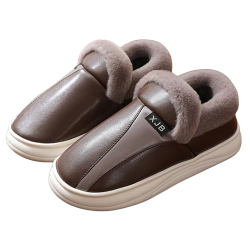 Pantoufles PU cuir imperméables pour rester au chaud à la maison en hiver