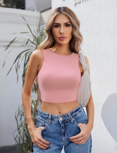Image of Avidlove Crop Tops for Women Crew Neck Basic Tank Sexy Double Lined Seamless Crop Going Out Summer Tops