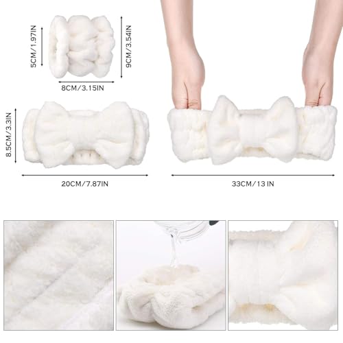 Image of 1 Set Spa Headband Wrist Washband Face Wash Set, Include 1 Microfiber Headband and 2 Wrist Washband for Women Girls Prevent Liquids from Spilling Down Your Arms (Warm-White)