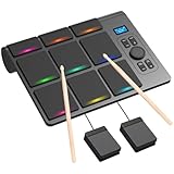 Almohadilla de práctica de batería digital portátil con pedal, altavoces estéreo duales, edición MIDI, múltiples opciones de alimentación para el hogar, estudio, actuaciones en vivo