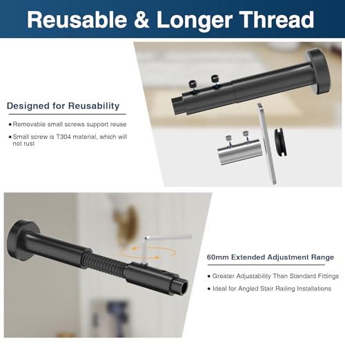 Image of Patented 1 /8 inch Swageless Invisible Cable Railing Kit Hardware for Stair Cable Railing System (Black, Terminal & Fixed End-24 Pack)
