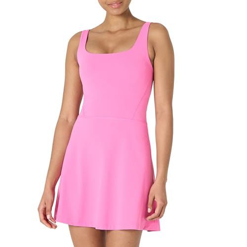 Amazon Essentials Women's Active FormFlex Buttery Soft Tank Tennis Dress with Built-in Bodysuit, Bra & Shorts, Flamingo Pink, S