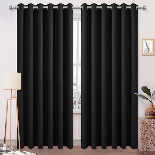 DWCN Wide Blackout Curtains for Bedroom Living Room 70 x 84 Inch Long Black