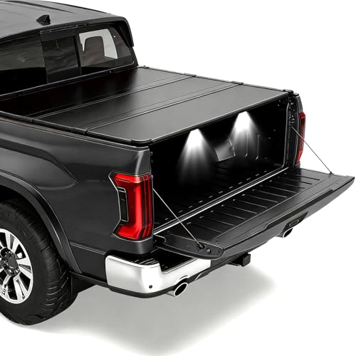 4.5ft Hard Tri Fold Truck Bed Cover Tonneau Cover Fits 2022-2026 Ford Maverick Styleside (54.4) Pickup Truck Bed with Led Light