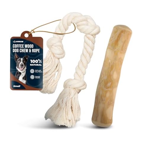 GOWGOW Wooden Chews for Dogs & Natural Dog Rope Toys, 2 Pack Size Small - 100% Natural Chews for Dogs Teething, Stress Relief, Dental Health, Organic Dog Toys Cover