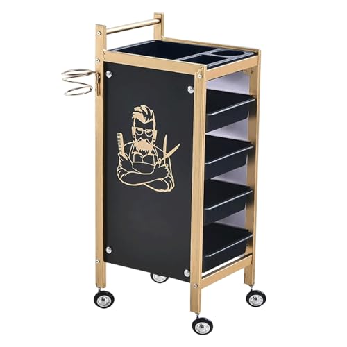 Chariot de salon en fer à 4 tiroirs et roulettes pour produits de beauté