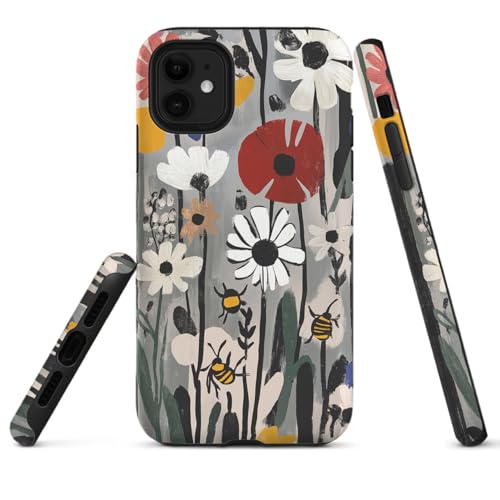 HYPESTYLE Flowers Bees Phone Case Compatible with iPhone 16e 15 pro max 14 13 12 Compatible with Samsung Galaxy S25 S24 FE S22 Dual Layer Sturdy Shockproof