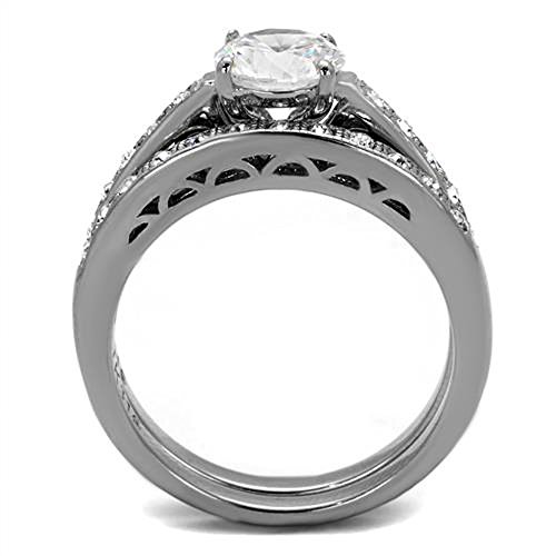 Marimor Jewelry 1.39 Carat Round Cut AAA Cubic Zirconia Stainless Steel Wedding Band Ring Set Women's Size 5-104