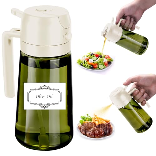 SCFRF Pulverizador de aceite de bloqueo de luz de 470 ml para cocinar con etiquetas, botella dispensadora de aceitunas 2 en 1, vidrio verde premium, rociador de grado alimenticio para freidora de aire SCFRF Pulverizador de aceite de bloqueo de luz de 470 ml para cocinar con etiquetas, botella dispensadora de aceitunas 2 en 1, vidrio verde premium, rociador de grado alimenticio para freidora de aire