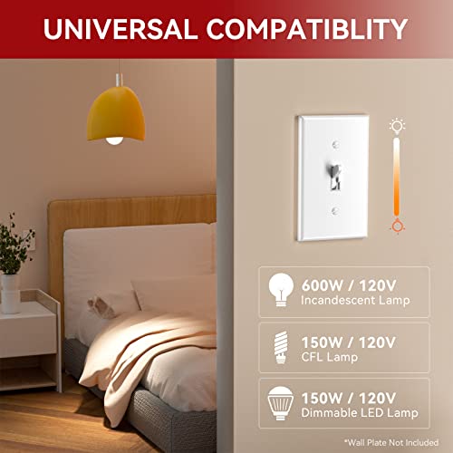 Image of AIDA Toggle Slide Dimmer Switch for Dimmable LED Light /CFL /Incandescent 600 Watt max, Single-Pole or 3-Way, Rocker On /Off Wall Switch with Dimmer Slider, Wall Plate NOT Included, UL, White, 2 Pack