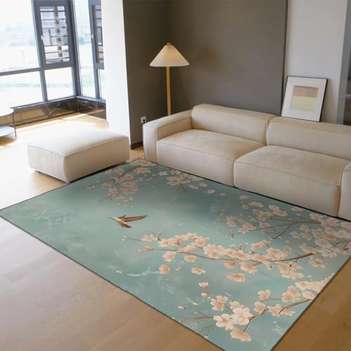 Tapis ultra doux léger en microfibre à motif oiseaux et fleurs