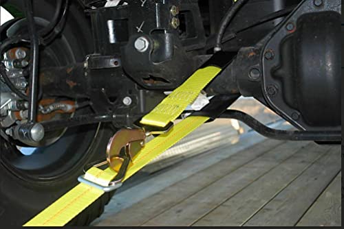 4 Pcs - 2" Inch X 8 Ft Flexible Axle Tie Down All In One Combo Strap With Snap Hook Ratchet 3,300 Lbs Safe Working Load - Haul Car, Race, Truck, Atv, Utv Suv Polyester Uv Resistant #TOP3