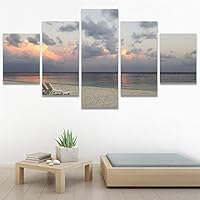 SIGNWIN 5 Panel Canvas Wall Art Modern Art Beach Coastal Expressive Global Multicolor Photography for Home Decorations Ready to Hang - 60