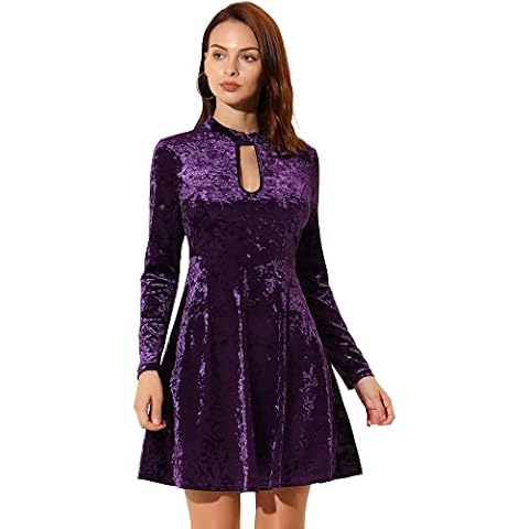 Allegra K Velvet Keyhole Neck Mini Dress Cover