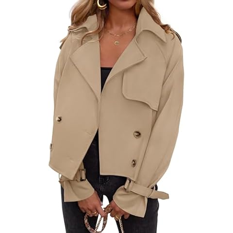 ZESICA Women's Long Sleeve Crop Trench Coat Cover