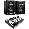 Recording Studio Package - Akai Professional MPK Mini MK3 USB MIDI Keyboard Controller and M-Audio BX3 3.5 120W Speakers, with Production Software, white