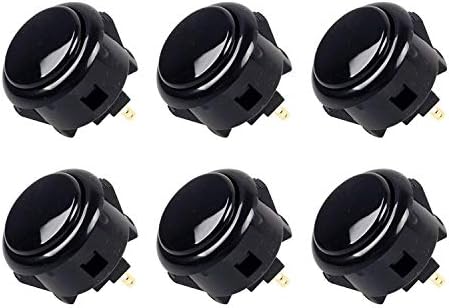 SANWA 6 pcs OBSF-30 Original Push Button 30mm - for Arcade Jamma Video Game & Arcade Joystick Games Console (Black) S@NWA