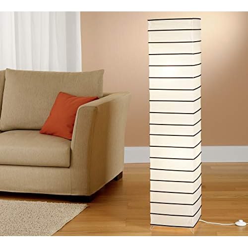 Trango 1215L Modern Design LED Reispapier Stehlampe *ASIA* Wohnzimmer Lampe in Eckig mit schwarzen Deko-Stäben 125cm Hoch incl. 2x E14 LED Leuchtmittel als Wohnzimmer Deko Lampenschirm Stehleuchte