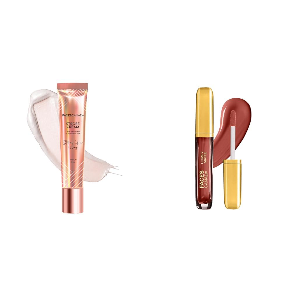 FACESCANADA Strobe Cream Mini- Peach, 18ml & Comfy Matte Liquid Lipstick - Lowkey Charm 30, 3.8 ml-image-42