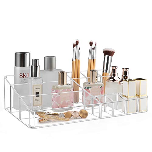 Kootek Clear Makeup Organizer Storage Box Thick Plastic Organizer Tray 11-Compartment Comestics Counter Organization Holder for Brush, Jewelry, Beauty Supplies