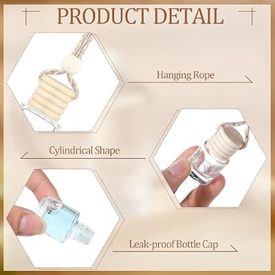 SiliFine 300 Pcs Car Diffuser Bottles with Wooden Cap 4.8ml Empty Glass Perfume Bottles Bulk Hanging Clear Car Diffuser Fragrance Holder Air Fresheners for Aromatherapy(Cylinder)