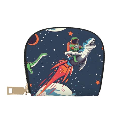 Funny Astronaut Cute Dinosaur Rocket Printed Card Wallet for Women Men Cute Zipper Card Cases Holder Mini Coin Purse with 12 Card Slots2