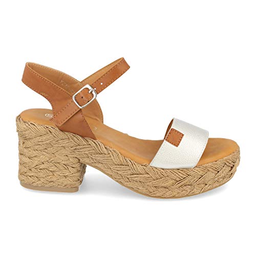 Sandalias Mujer con Tacon y Plataforma de Yute, Correa en el Tobillo,...