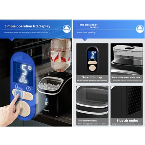 CAOJS Kleine Eismaschine, Tragbare Eiswürfelmaschine Mit LCD-Display Und Abnehmbarem Wassertank, 20kg/Tag, 24H Timer, Selbstreinigende Eismaschine, Effiziente Kältesperre Für Zuhause, Büro, Party