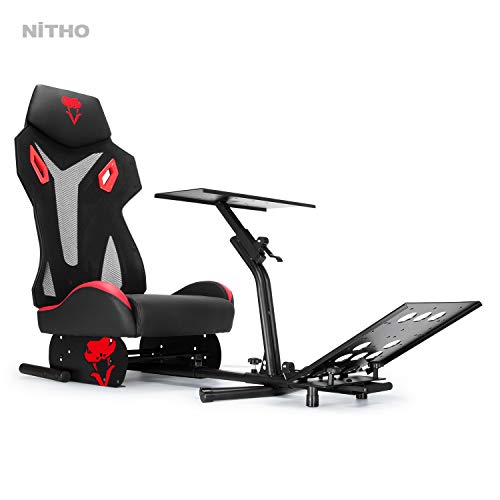 Image of NITHO Viper RT-1 R Extra Solid Racing Seat, Simulator Cockpit Steering Wheel Pedal Stand Supporter, Red /Black