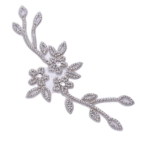Crystal Rhinestone Applique Belt Luxury Shining Trims 1 Yard for Bridal Wedding Dress- Silver-1 Yard(12.2" x 7.87")