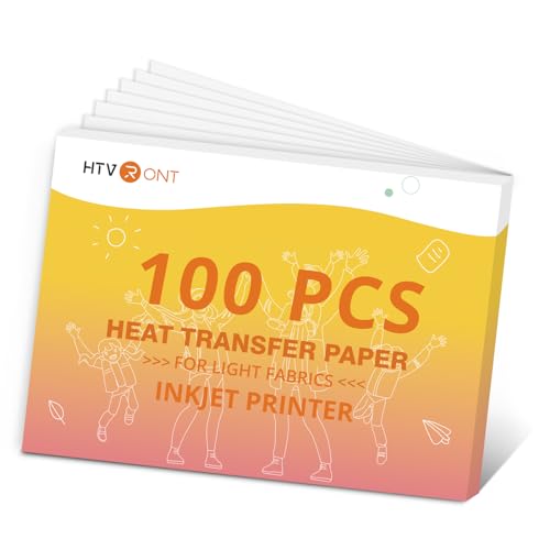 Image of HTVRONT Heat Transfer Paper for Light T Shirts -100 Sheets 8.5x11 inch Iron on Transfer Paper for Inkjet Printer, Stretchable & Durable Printable Heat Transfer Vinyl, Easy to Use