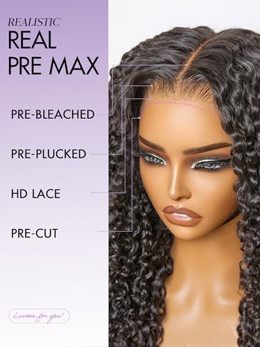 Image of LUVME HAIR 7x6 HD Lace All-Day Comfort Burmese Messy Curly Wig PartingMax Lace Wigs Lace Front Wigs Human Hair Pre Cut Plucked Lace Frontal Glueless 18 Inches Natural Black Color
