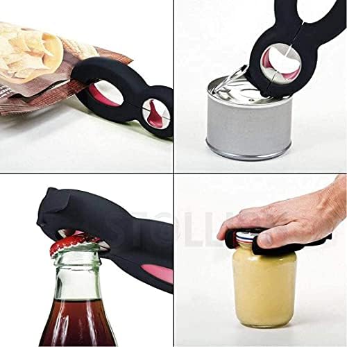 PKGE 6 in 1 Bottle Opener, Stainless Steel Manual Opener for Kitchen Cooking Restaurant Travel, All in One Can, Jar, Soda Twist Off Lid Openers- Pack of 1