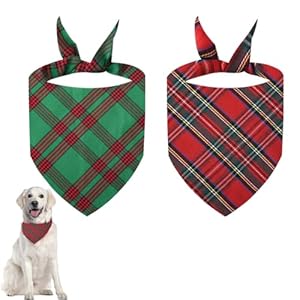 WUSJCOF Set Ideal: 2 de Perros, Pañuelos, Bufanda de Mascota Ajustable, Collar, Baberos Gatos Grandes Medianos Pequeños, weichem Baumwollgewebe, verstellbares Gummiband (Roja/Verde)