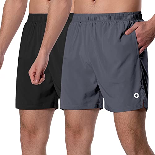 Men's 5 Inch Running Shorts Lightweight Athletic Workout Gym Shorts Liner with Zipper Pockets