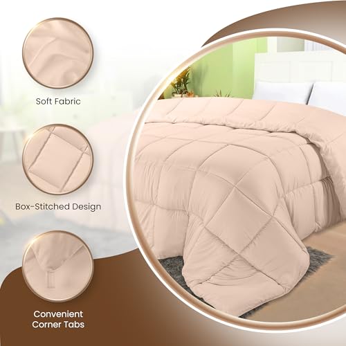 Utopia Bedding Comforters Queen Size, All Season Duvet Insert, Down Alternative Box Stitched Bed Comforter with Corner Tabs, Machine Washable (Beige)