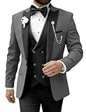 TUXBURNTXZ Men's Grey Wedding Suits for Men Slim Fit 3 Piece Suit Fashion Suit XS