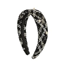 EVITA PERONI Fabric Cloth Headband for Women Black White Vintage Tweed Pearl Wide Hair Band Wedding Accessories for Women...