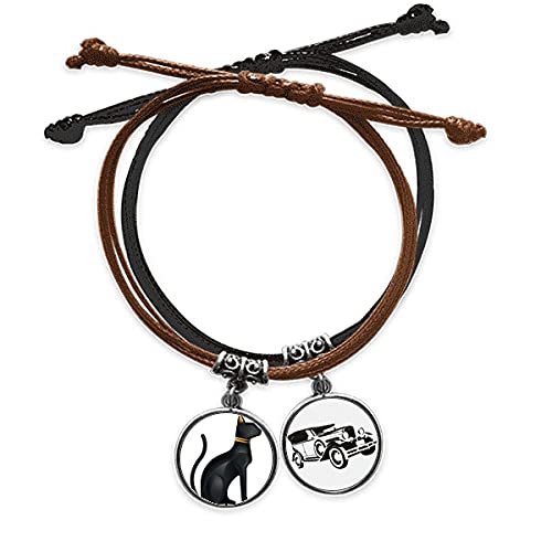 Bracelet chat noir Égypte ancienne en cuir tressé, l'accessoire idéal pour vos sorties bohèmes