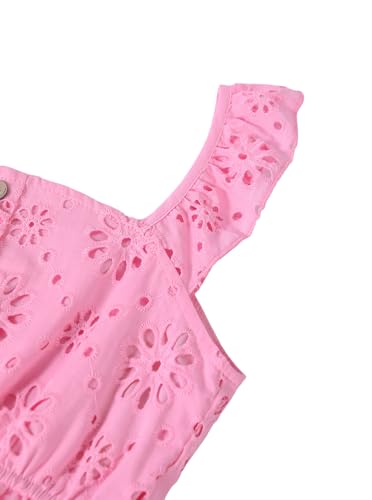 Image of Girls Vacation Outfits Summer 2 Piece Eyelet Ruffle Crop Tank Top with Short Set Pink 9-10 Years