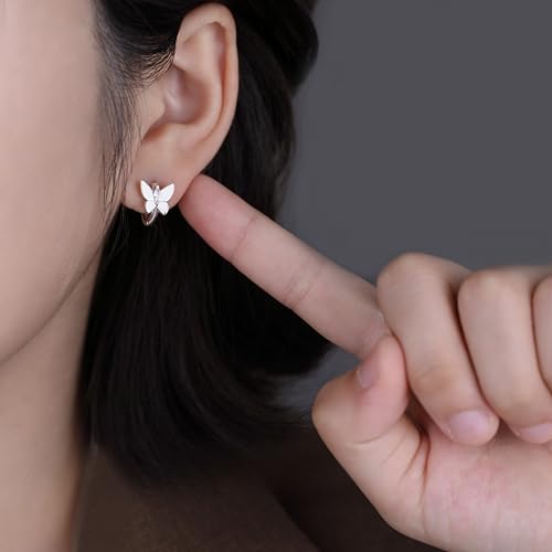 SLUYNZ Solid 925 Sterling Silver CZ Butterfly Earrings Hoop for Women Teens Butterfly Hoop Earrings Huggie2