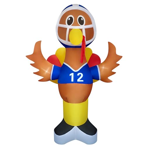 eLUUGIE 8ft Football Thanksgiving lnflatable Turkey Outdoor Decorations Blow Up Yard Turkey with Built-in LEDs for Outdoor/Party Garden Lawn Decor