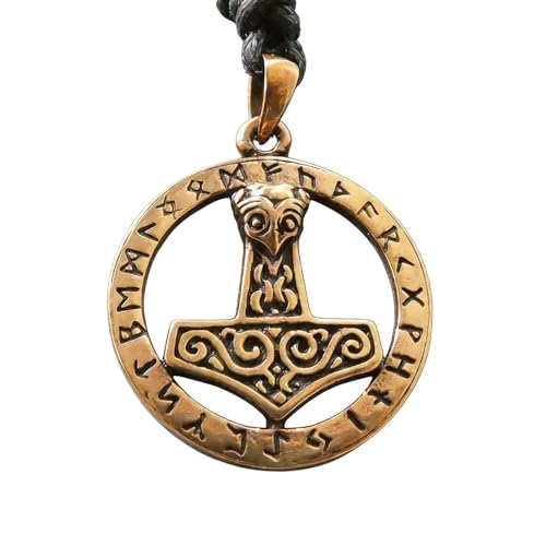 Pendentif Thor marteau de Mjolnir bronze collier viking runes païennes 25mm