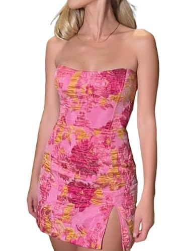 Floral Tight Homecoming Dresses for Teens 2025 Strapless Prom Dress Short Satin Formal Cocktail Party Gowns