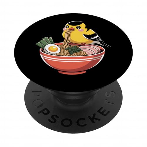 Cute Kawaii American Goldfinch Eating Ramen Bird Lover Funny PopSockets Adhesive PopGrip