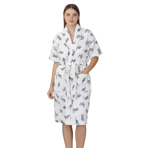 RANGOLI Jaguar Premium Luxury 100% Cotton Bathrobes for Women | 450 GSM Ultra Absorbent & Soft Bathing Gown | After Swimming Bath Robe Comfortable & Stylish | For Home & Spa - Grey, L