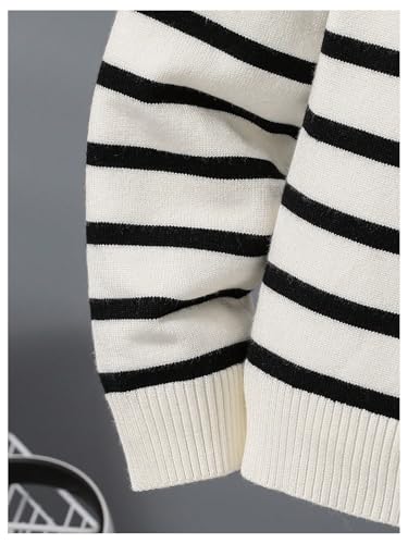 Floerns Boy's Striped Color Block Sweater Quarter Zip Mock Neck Long Sleeve Knitted Pullovers4