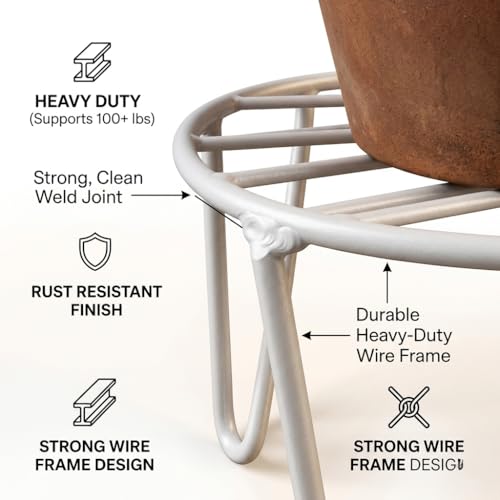 Image of Metal Plant Stand for Indoor and Outdoor, Round Iron Pot Holder, Rust Resistant Planter Riser, White, Pack of 4